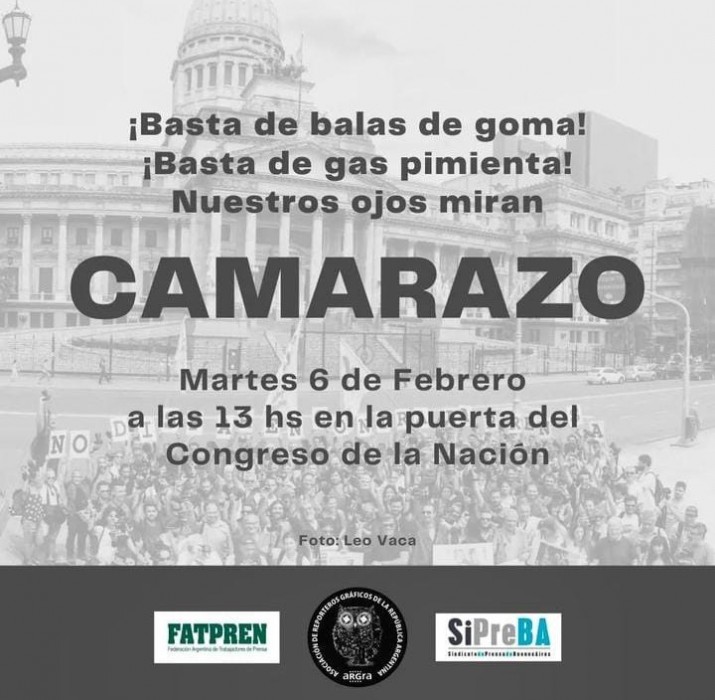 Reporteros Grficos realizarn "camarazo" frente al Congreso repudiando la represin a sus colegas 