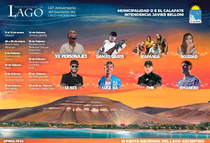 Cuenta regresiva para los recitales en la Fiesta del Lago en El Calafate: mir la grilla completa 