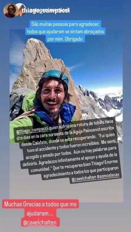 Agradecimiento y recuperacin: mensaje emotivo del escalador brasileo rescatado en El Chaltn