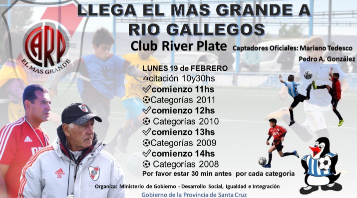 River Plate probar juveniles este lunes 19 de febrero en Ro Gallegos Cules son los horarios? 