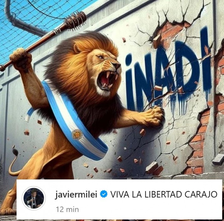 La polmica imagen que poste Javier Milei tras el anuncio de cierre del Inadi