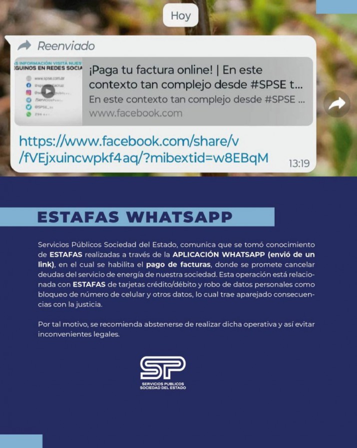 Servicios Pblicos advierte sobre estafas por WhatsApp