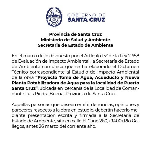 Aviso de impacto ambiental Puerto Santa Cruz