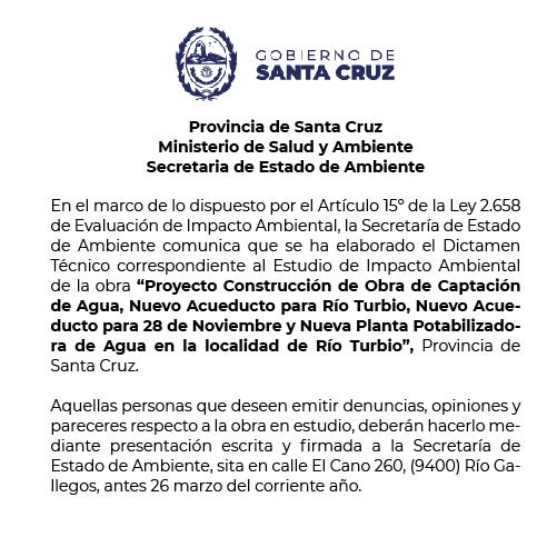 Aviso impacto abiental Ro turbio y 28 de Noviembre