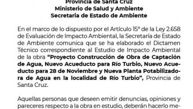 Aviso impacto abiental Río turbio y 28 de Noviembre