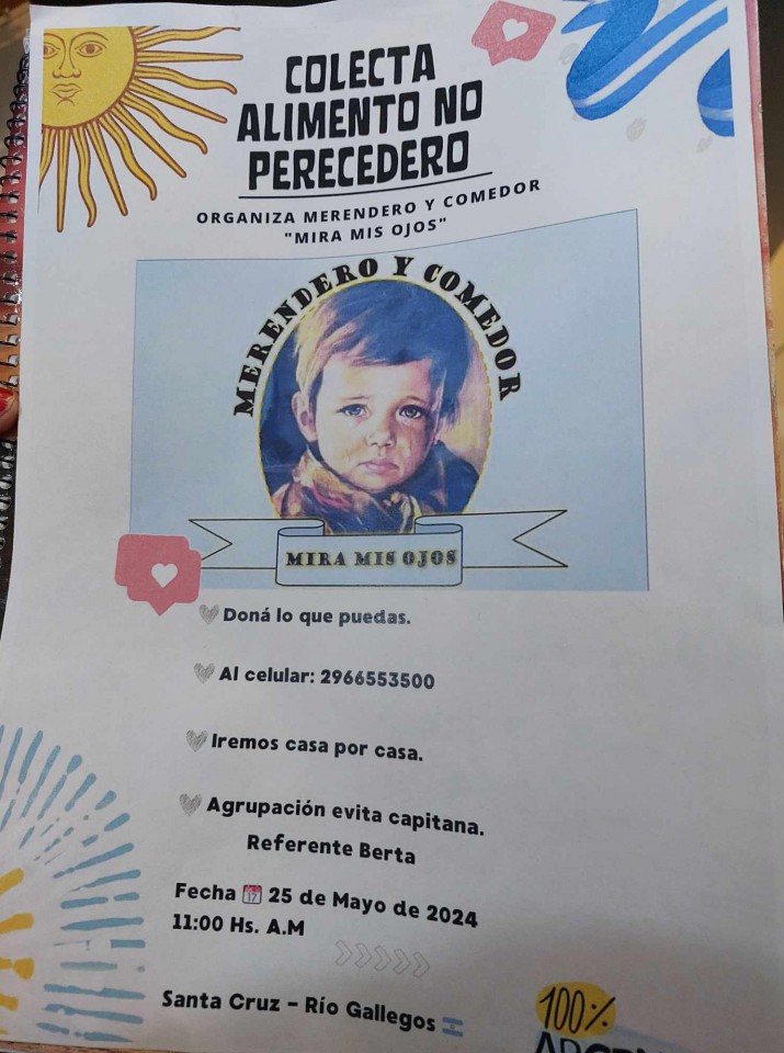 Comedor de Ro Gallegos realizar colecta solidaria de alimentos este 25 de Mayo 