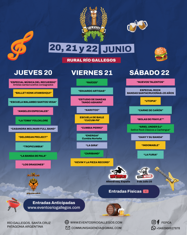 El 20, 21 y 22 de Junio llega la 15 Edicin del FEPCA Festival a la Rural Rio Gallegos