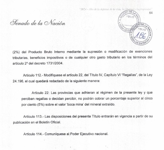 Tras el pedido de Carambia de subir las regalas para firmar el dictamen de la ley Bases, las mineras salieron con los tapones de punta 