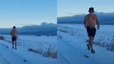 Un deportista de Río Gallegos y su curioso método de entrenamiento en temperaturas bajo cero