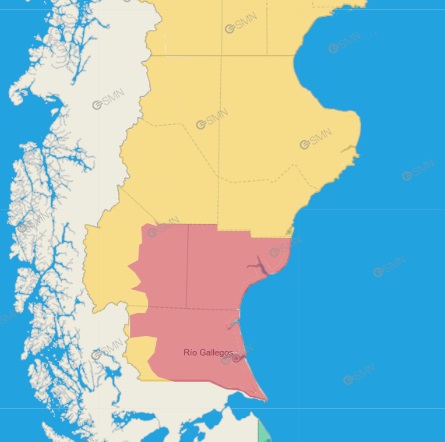 Las probabilidades de nevadas para hoy martes y maana mircoles en Ro Gallegos, con la continuidad de alerta por fro extremo en Santa Cruz 