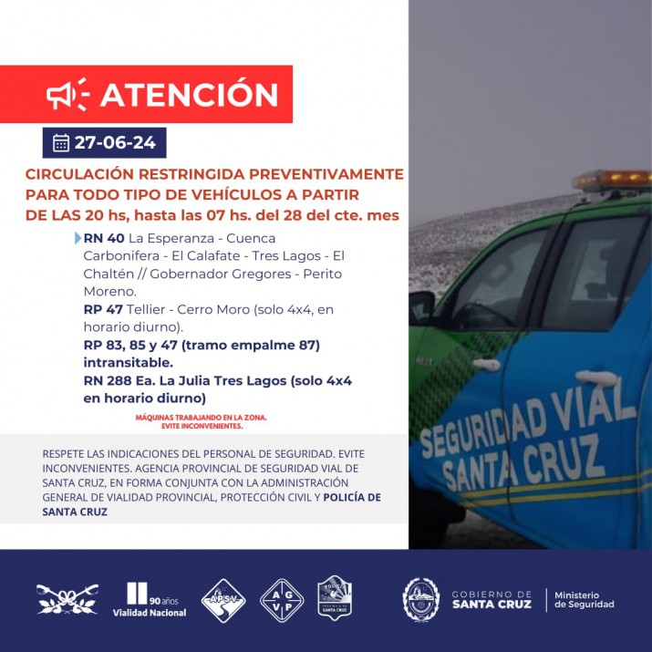 Restringen la circulacin en rutas de la provincia desde las 20 hs