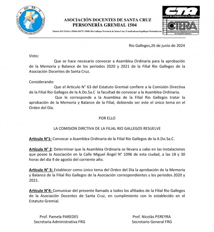 Convocatoria a Asamblea Ordinaria 