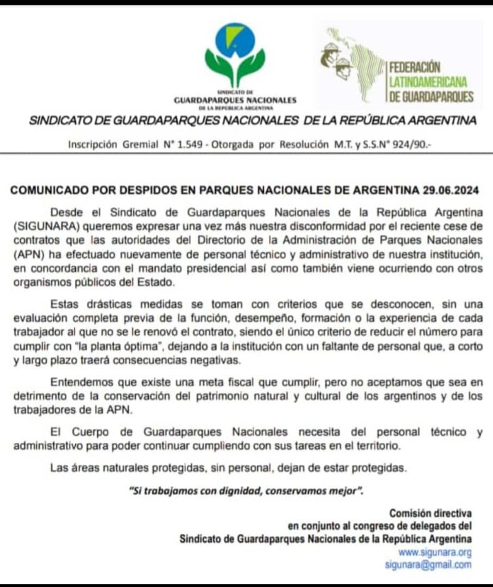 Denuncian despidos en Parques Nacionales; adems renovaron algunos contratos pero slo por 3 meses 