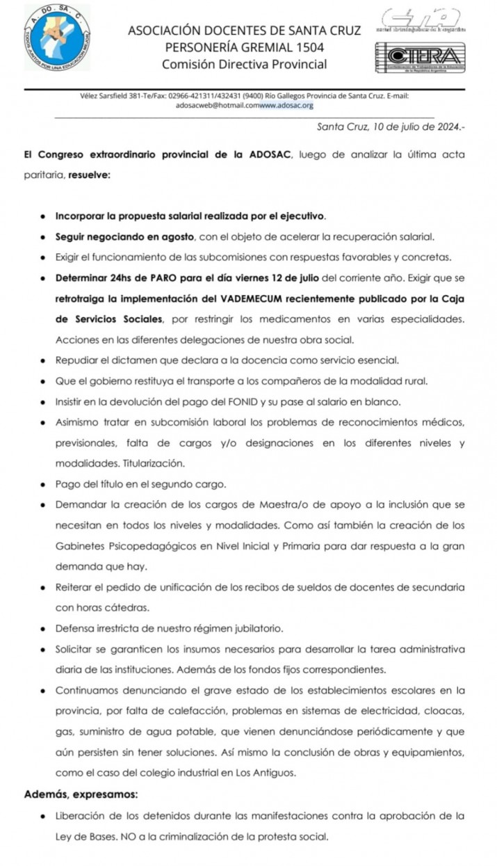 Congreso docente incorpora oferta salarial y determina un da de paro 