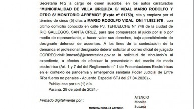 "MUNICIPALIDAD DE VILLA URQUIZA C/ VIDAL MARIO RODOLFO Y OTRO S/ MONITORIO APREMIO"