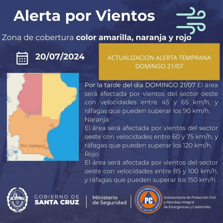 Se espera jornada con fuertes vientos en algunas zonas de Santa Cruz 