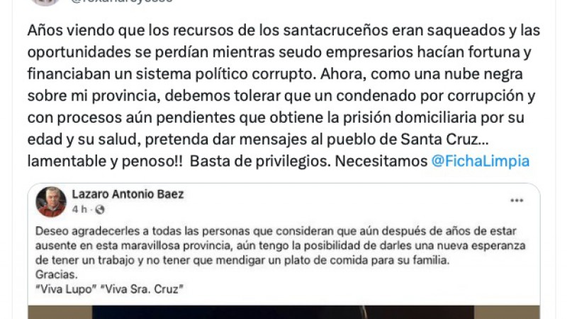 "Debemos tolerar que un condenado por corrupcin pretenda dar mensajes al pueblo de Santa Cruz"