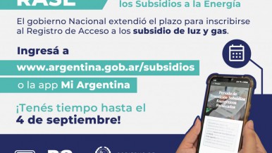 La inscripción en el Registro de Acceso a los Subsidios a la Energía (RASE) se extenderá 