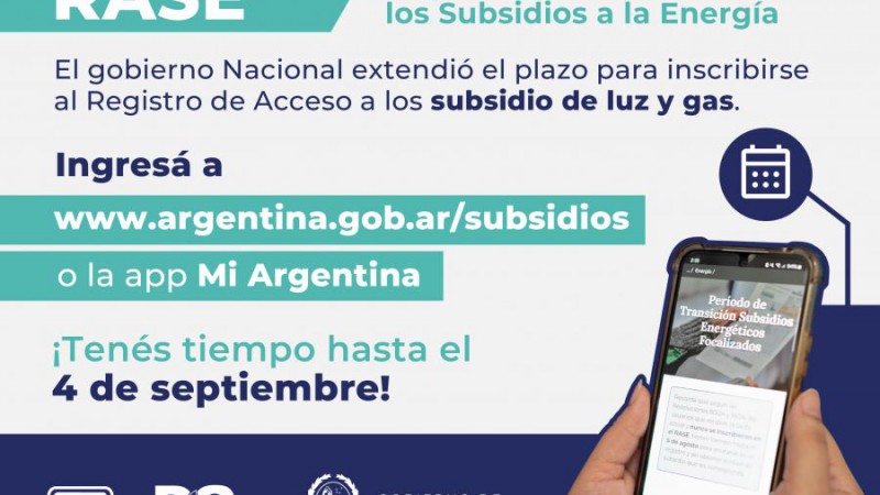 Subsidios para energa: hasta el 4 de septiembre continuar abierta la inscripcin al RASE