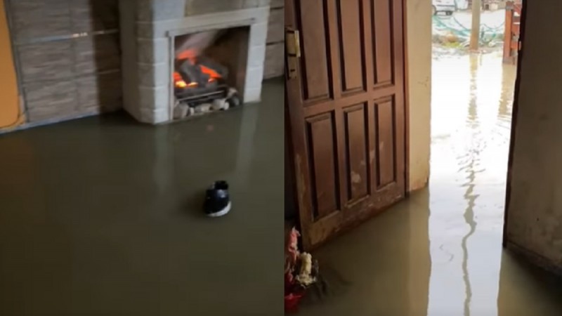 Captura del video de la casa totalmente inundada 