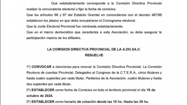 La convocatoria de ADOSAC