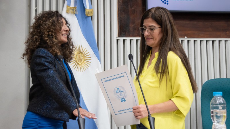 Claudia Barrientos (derecha) le toma la jura a Adriana Nieto (izquierda). Foto: Diputados. 