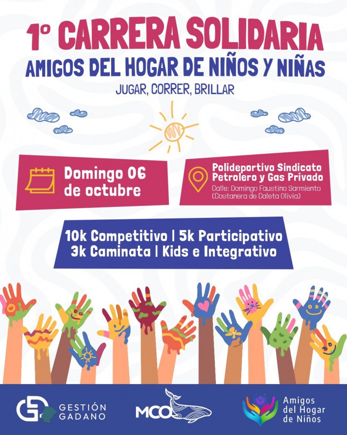 Caleta Olivia: realizarn la 1 Carrera Solidaria a beneficio del Hogar de nios y nias