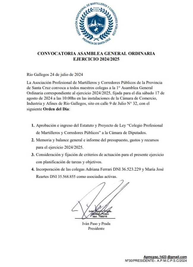 CONVOCATORIA ASAMBLEA GENERAL ORDINARIA EJERCICIO 2024/2025