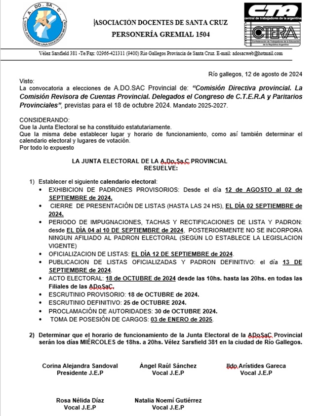 Convocatoria de ADOSAC Santa Cruz