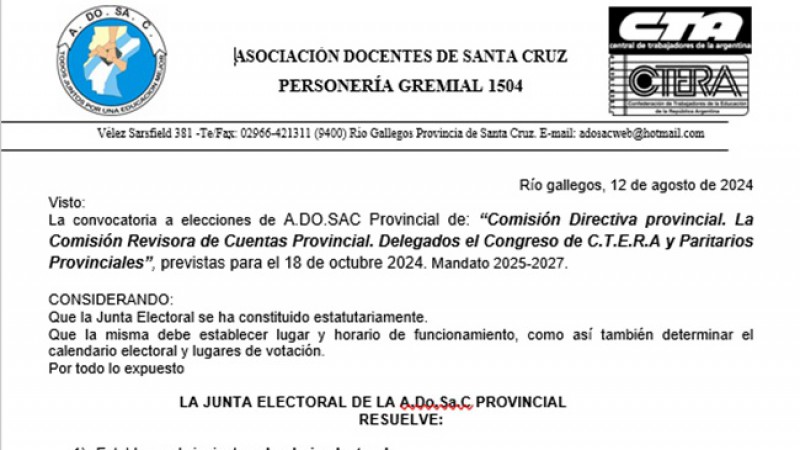 Convocatoria de ADOSAC Santa Cruz