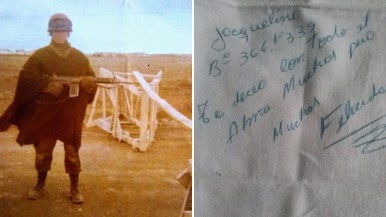 Estuvo en 1982 en Río Gallegos por la Guerra de Malvinas y busca a tres mujeres de la Cruz Roja que le dedicaron un pañuelo: lo guarda con la fe de encontrarlas  