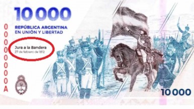 Un error histórico en el billete de 10.000 pesos