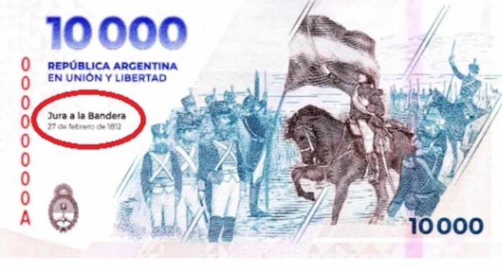 Un error histrico en el billete de 10.000 pesos