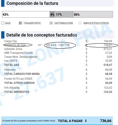 Tarifazo del gas en Santa Cruz: cmo fue aumentando el m3 de gas, en un ejemplo de una boleta de enero hasta septiembre, de un usuario de Ro Gallegos