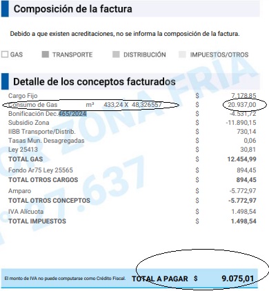 Tarifazo del gas en Santa Cruz: cmo fue aumentando el m3 de gas, en un ejemplo de una boleta de enero hasta septiembre, de un usuario de Ro Gallegos