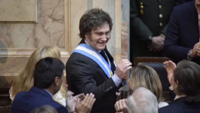 Javier Milei, durante la presentacin del Presupuesto en el Congreso. 
