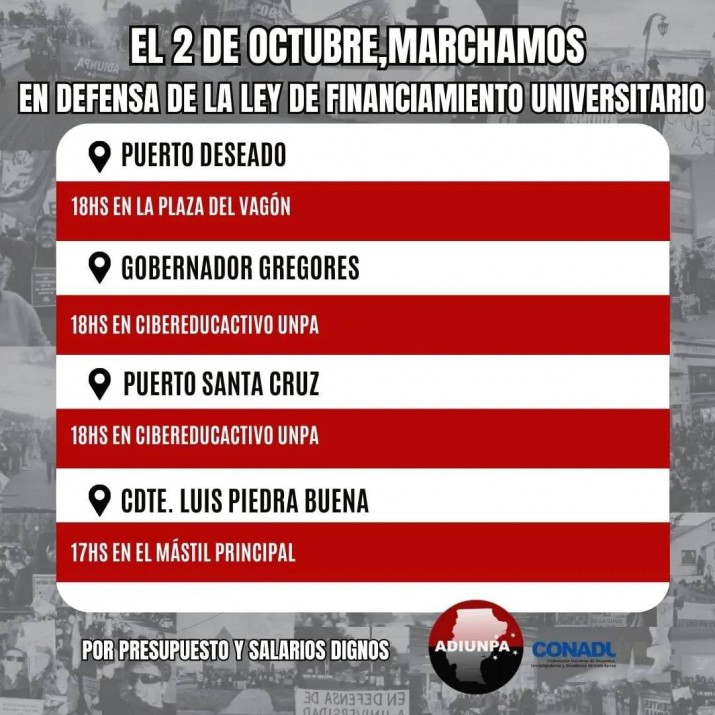 Segunda Marcha Federal Universitaria: se esperan movilizaciones en toda Santa Cruz 