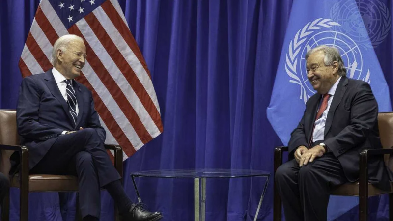 El secretario general de la ONU, Antonio Guterres, a la derecha, en una reunin con Joe Biden. Fotografa: ONU