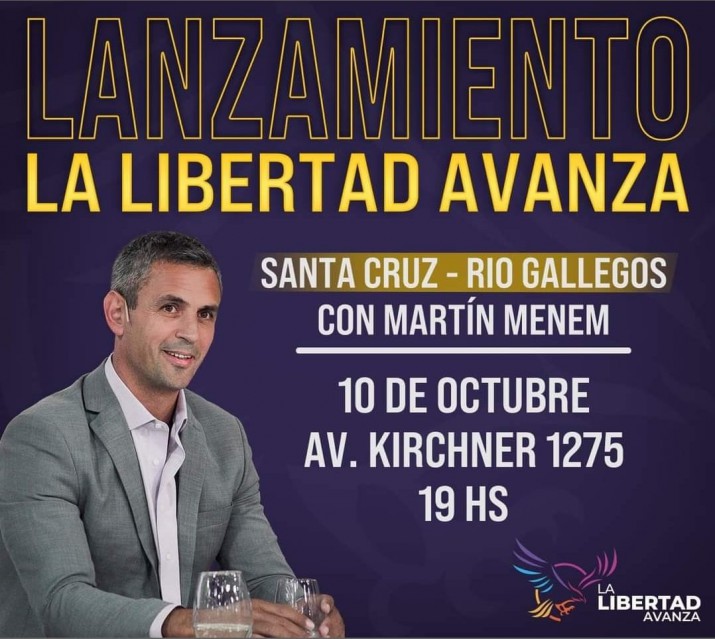 El 10 de octubre llega Martn Menem a Ro Gallegos  para presentar a LLA