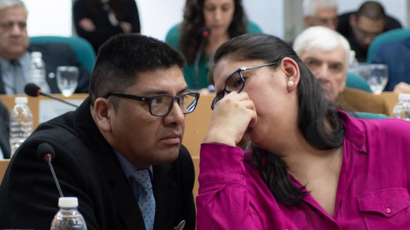 Carlos Godoy hablando con Lorena Ponce. Foto: Diputados de Santa Cruz. 