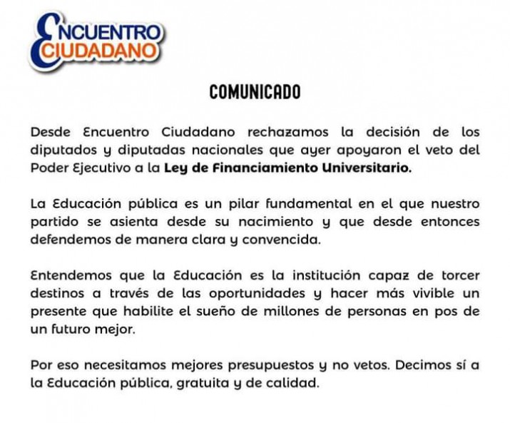 La crtica de un partido que integra el gobierno de Santa Cruz por los diputados que avalaron el veto de Milei, y que incluye a Jos Luis Garrido