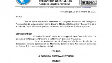 Convocatoria al Congreso Ordinario a la Comisión Directiva Provincial