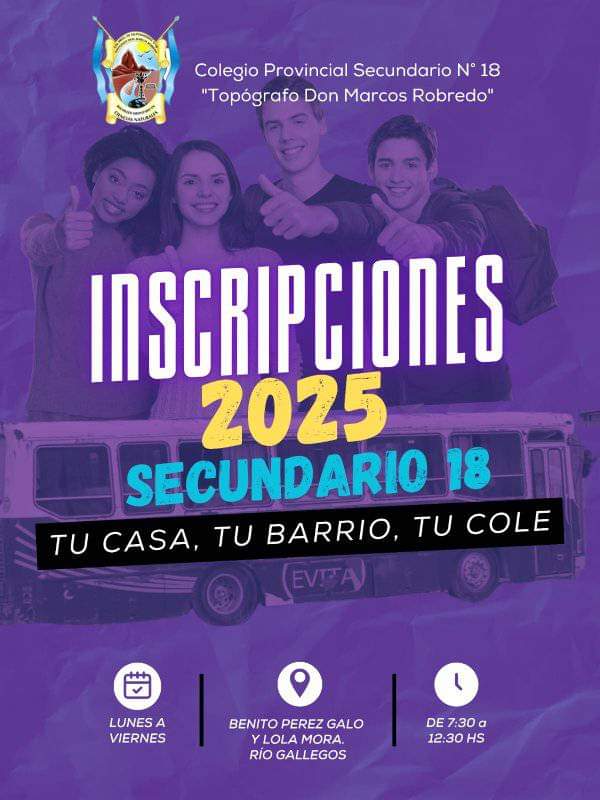 Ro Gallegos: el Colegio Secundario N 18 abre inscripciones para el primer ao del nivel secundario del ciclo lectivo 2025