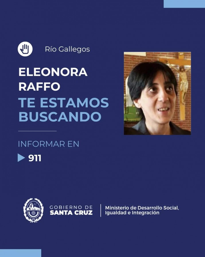 Ro Gallegos: buscan a Eleonora, una mujer de 46 aos 