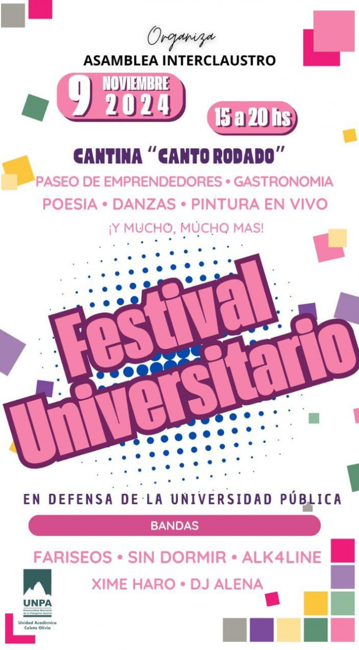 Estudiantes de la UNPA realizarn festivales en Defensa de la Educacin en Ro Gallegos y Caleta Olivia  este fin de semana