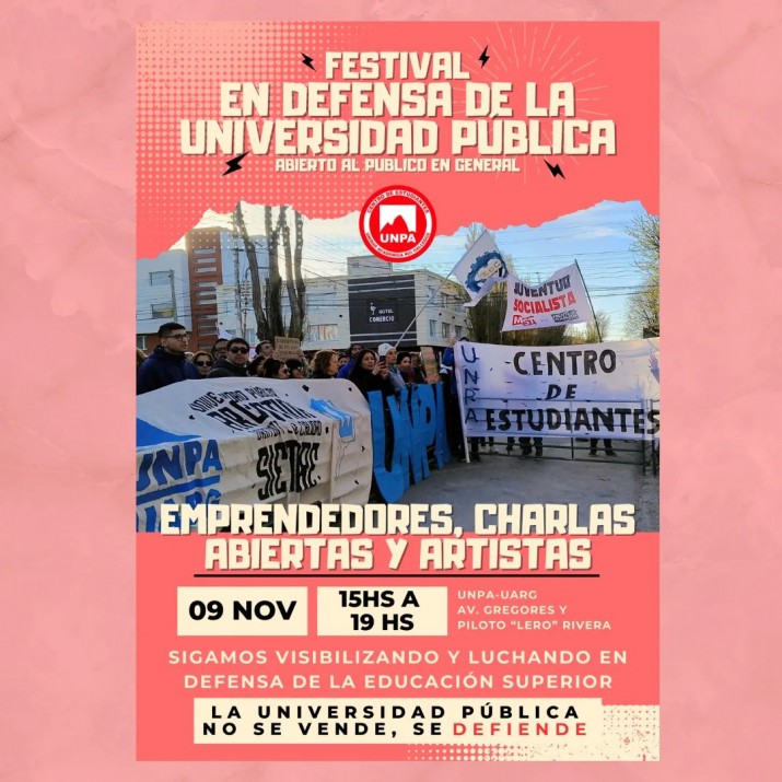 Estudiantes de la UNPA realizarn festivales en Defensa de la Educacin en Ro Gallegos y Caleta Olivia  este fin de semana