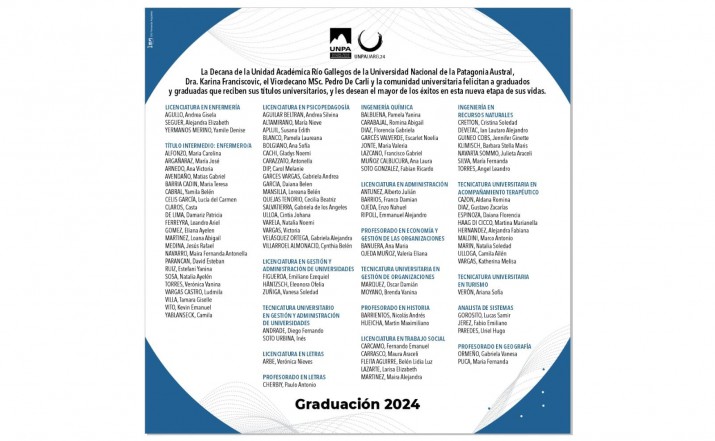 Ro Gallegos: 95 nuevos profesionales recibirn su ttulo, este viernes, en la UNPA