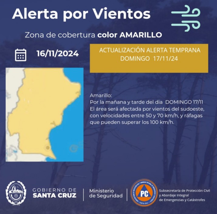 Se espera jornada ventosa en Ro Gallegos y Santa Cruz durante todo el da 