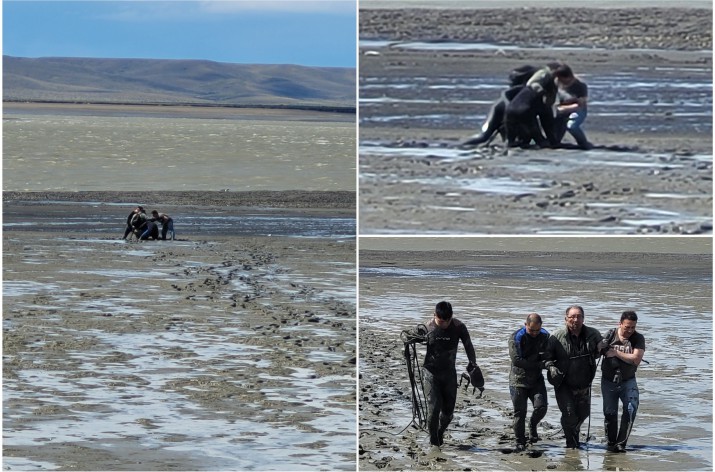 Personal del GERS rescata a un hombre que qued atrapado en la costanera de Ro Gallegos