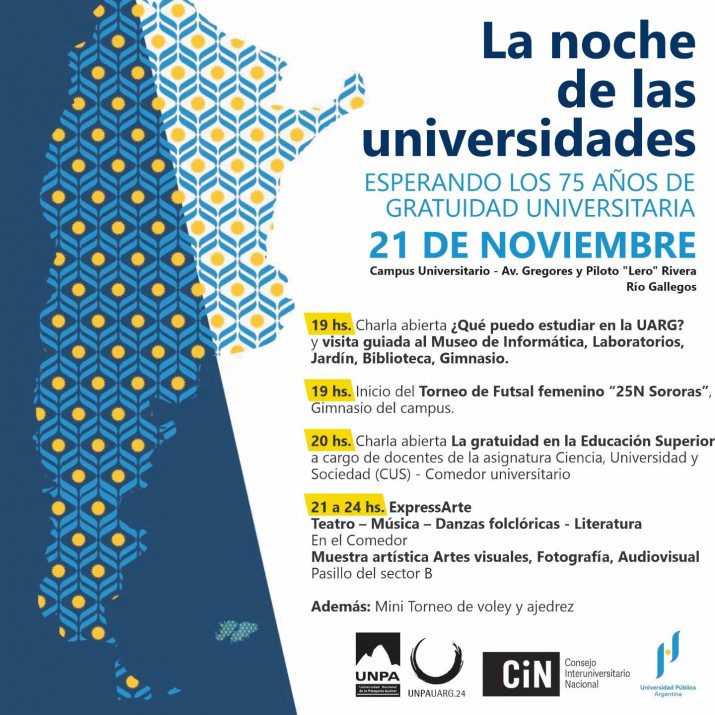 Ro Gallegos: anunciaron las actividades de "La noche de las Universidades" en la UNPA para este jueves 